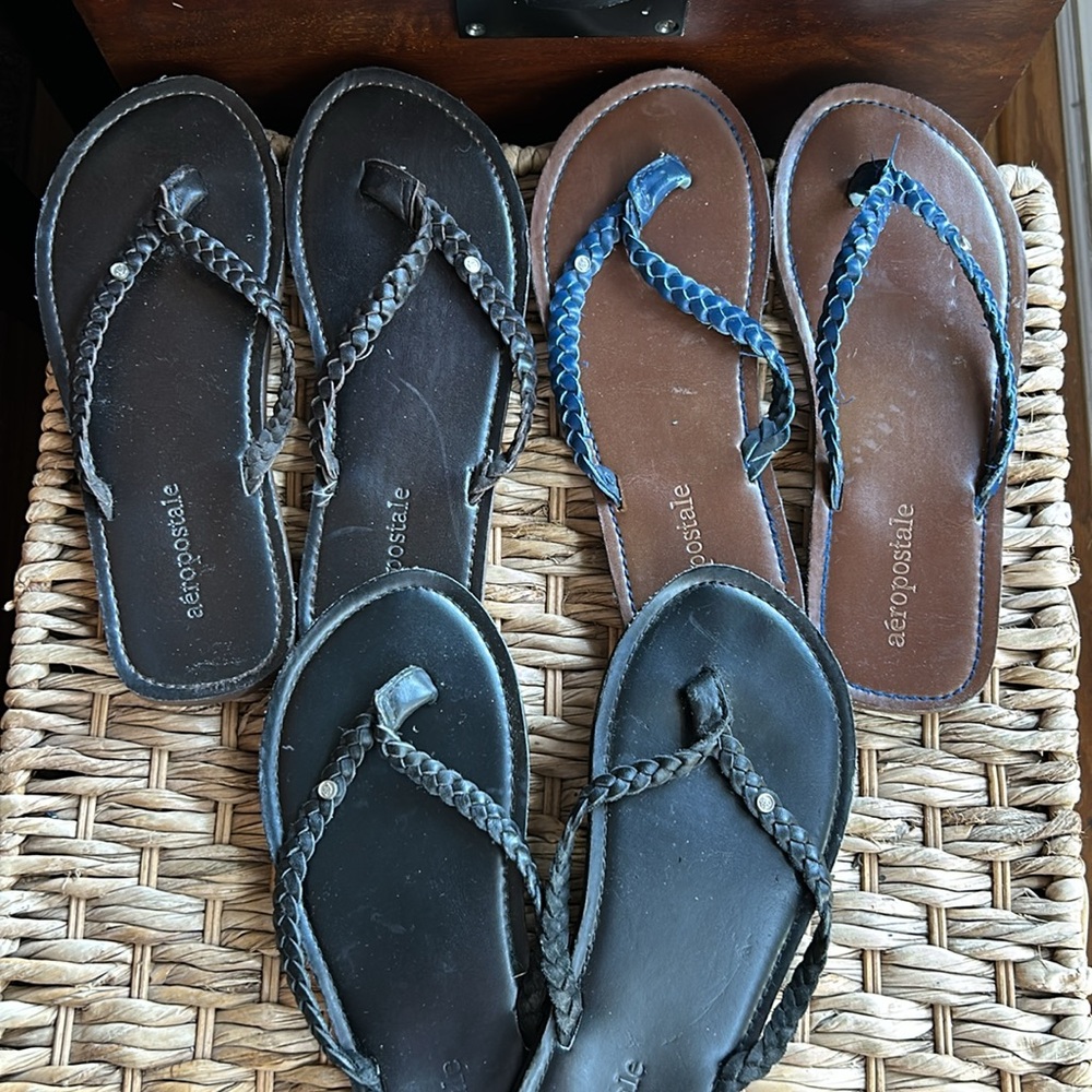Aeropostale Bundle Women's Black, Brown & Blue Braided Leather Sandals